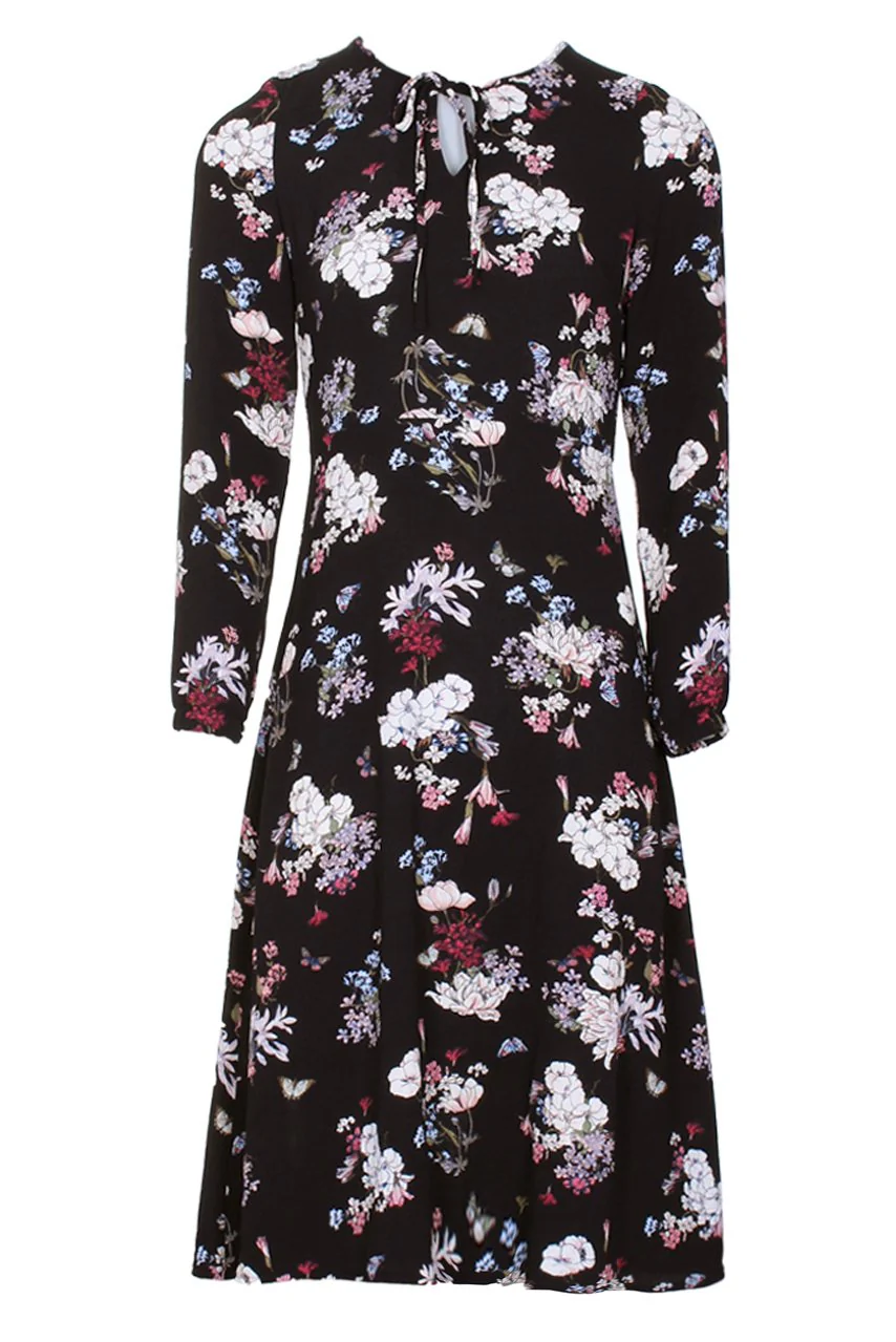 Black Floral Long Sleeve Swing Dress - Image 4
