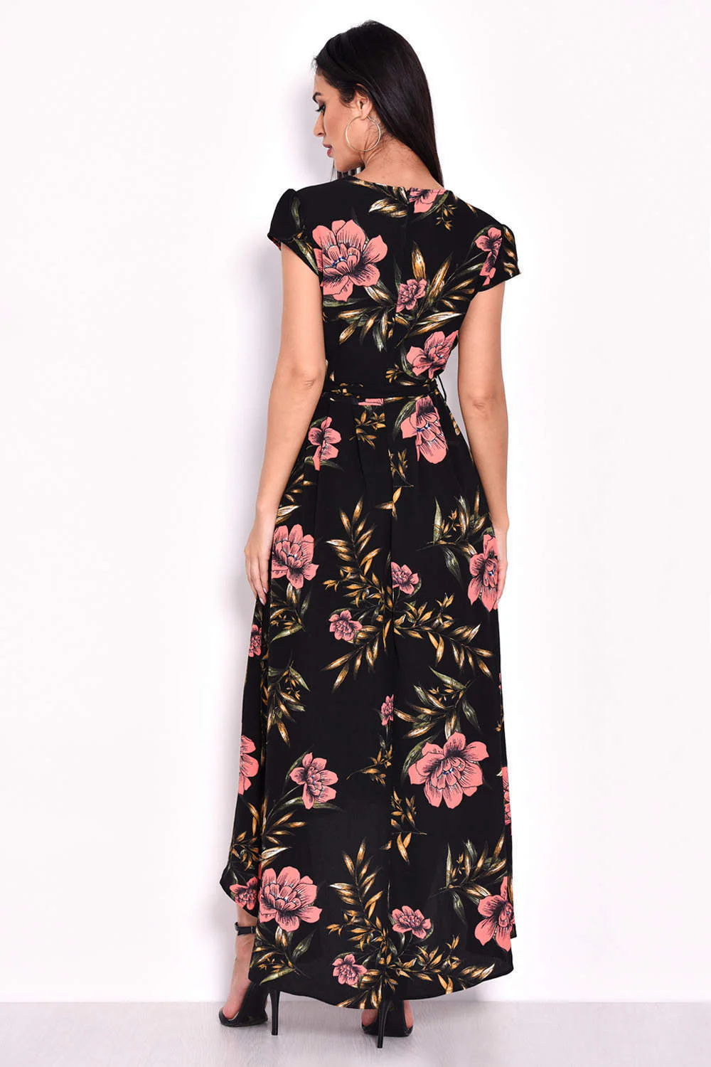 Black Floral Maxi Wrap Dress - Image 3