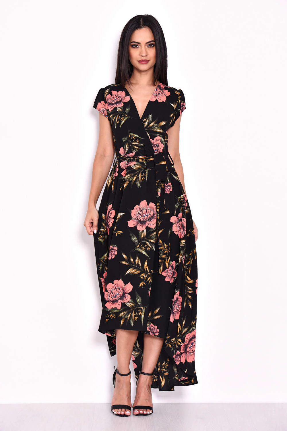 Black Floral Maxi Wrap Dress - Image 4