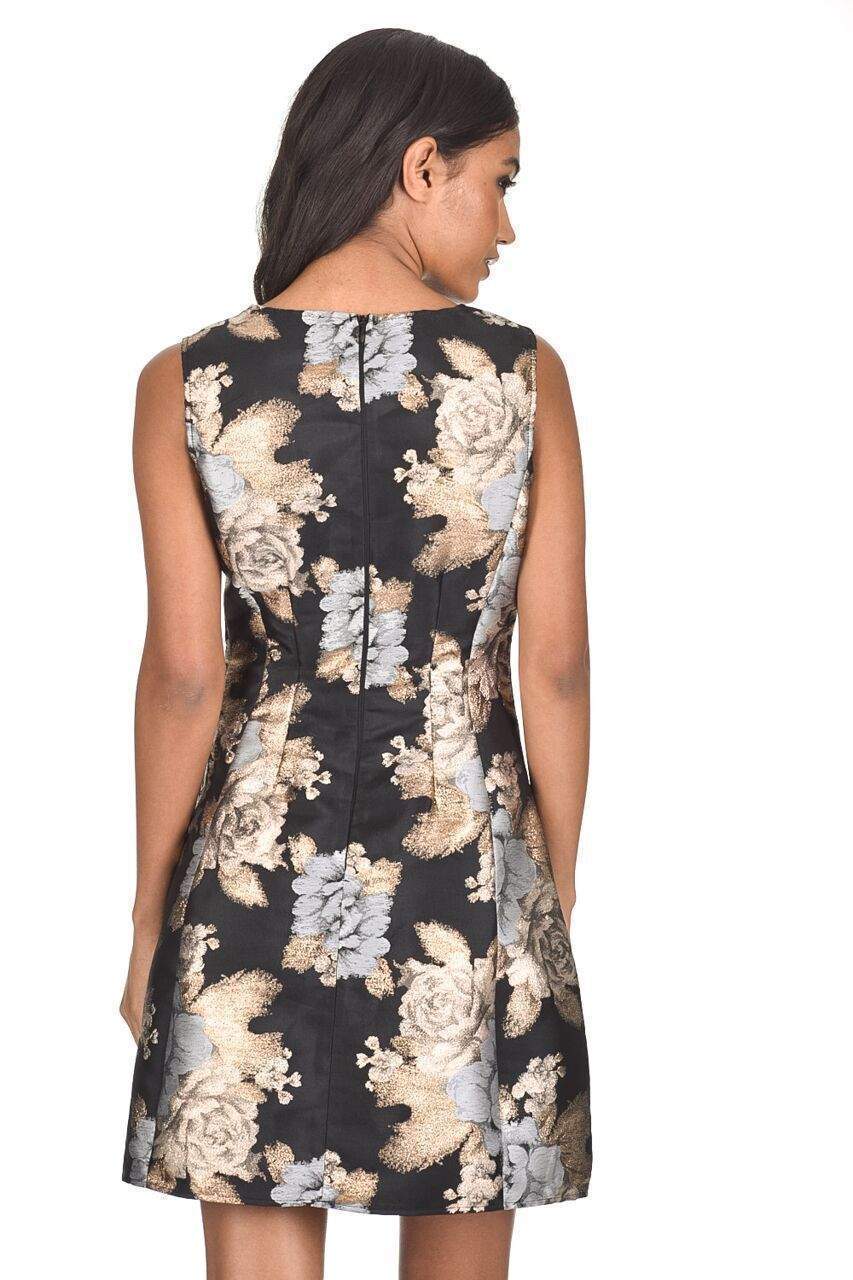 Black Floral Metallic Skater Dress - Image 3