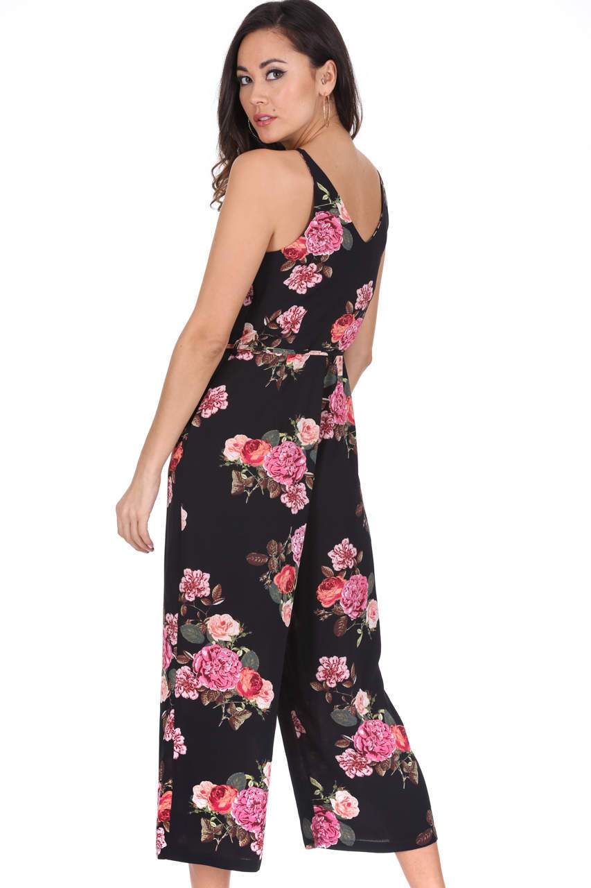 Black Floral Print Culotte Jumpsuit - Image 3