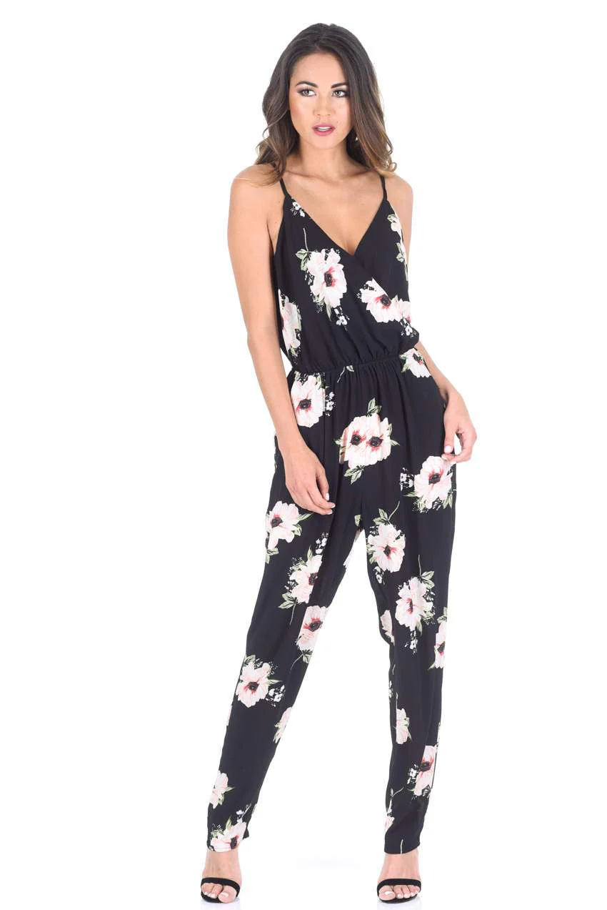 Black Floral Print Jumpsuit - Image 2