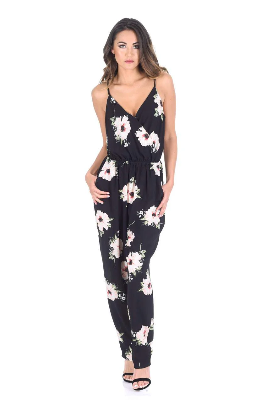 Black Floral Print Jumpsuit - Image 3