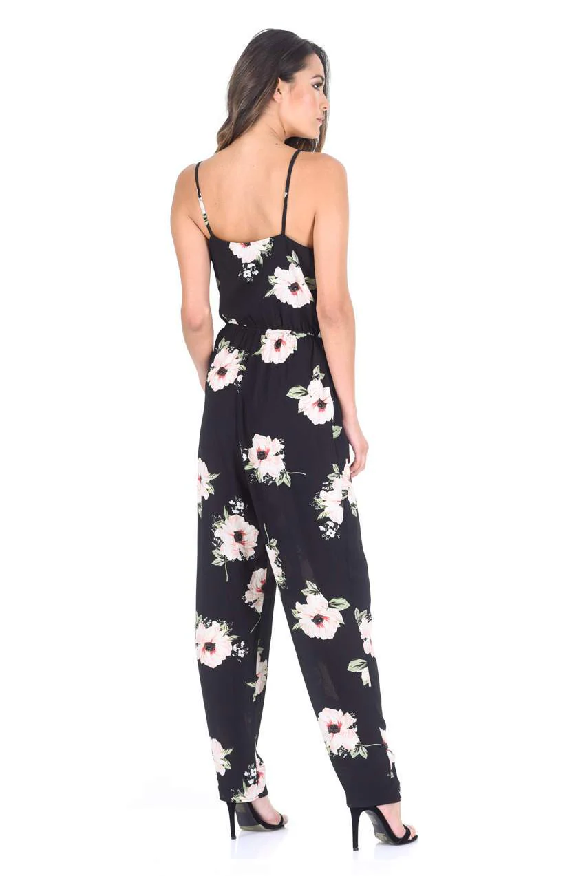 Black Floral Print Jumpsuit - Image 4