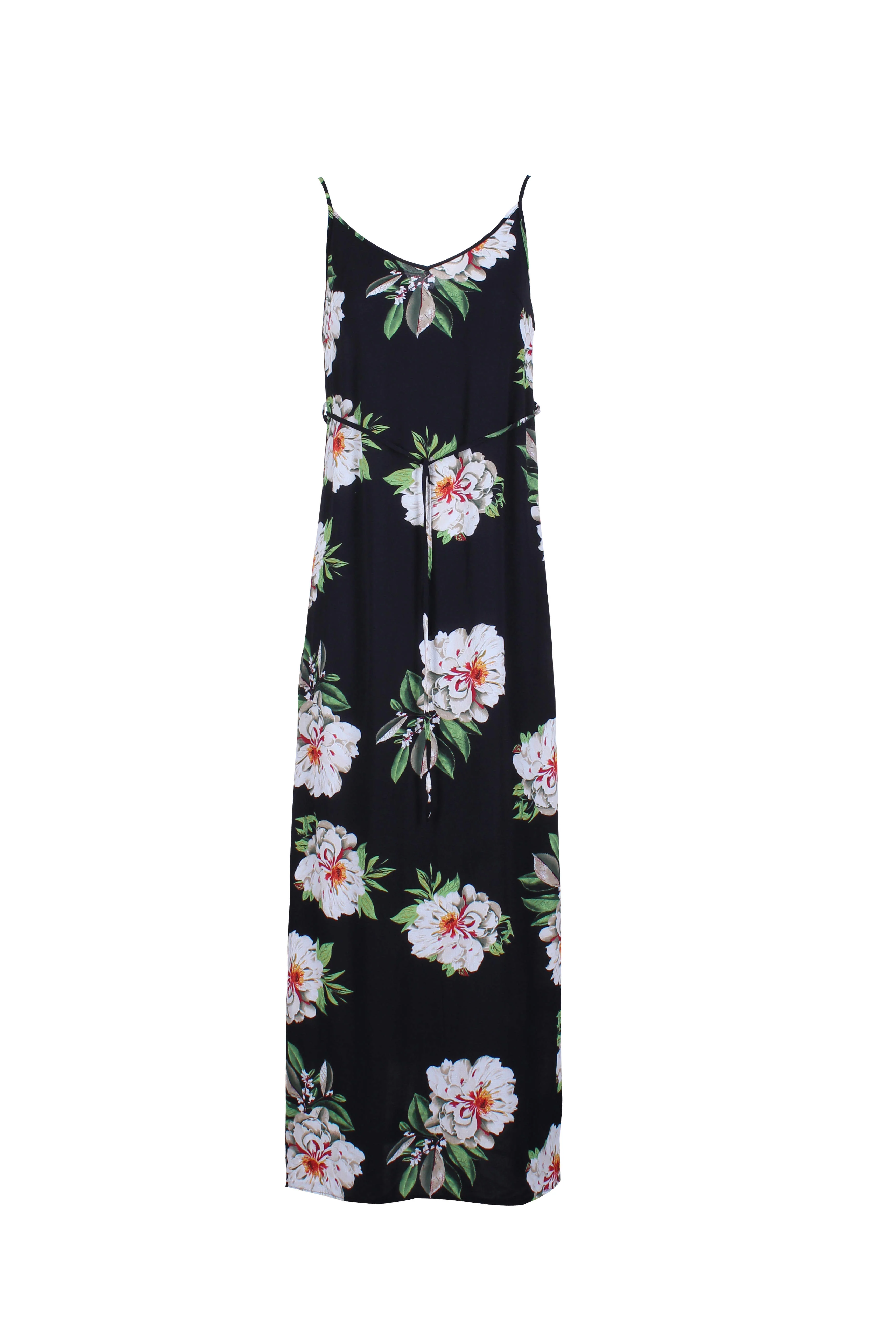Black Floral Print Split Maxi Dress - Image 4