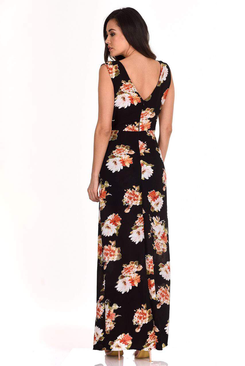 Black Floral Print Wrap Skirt Playsuit - Image 3