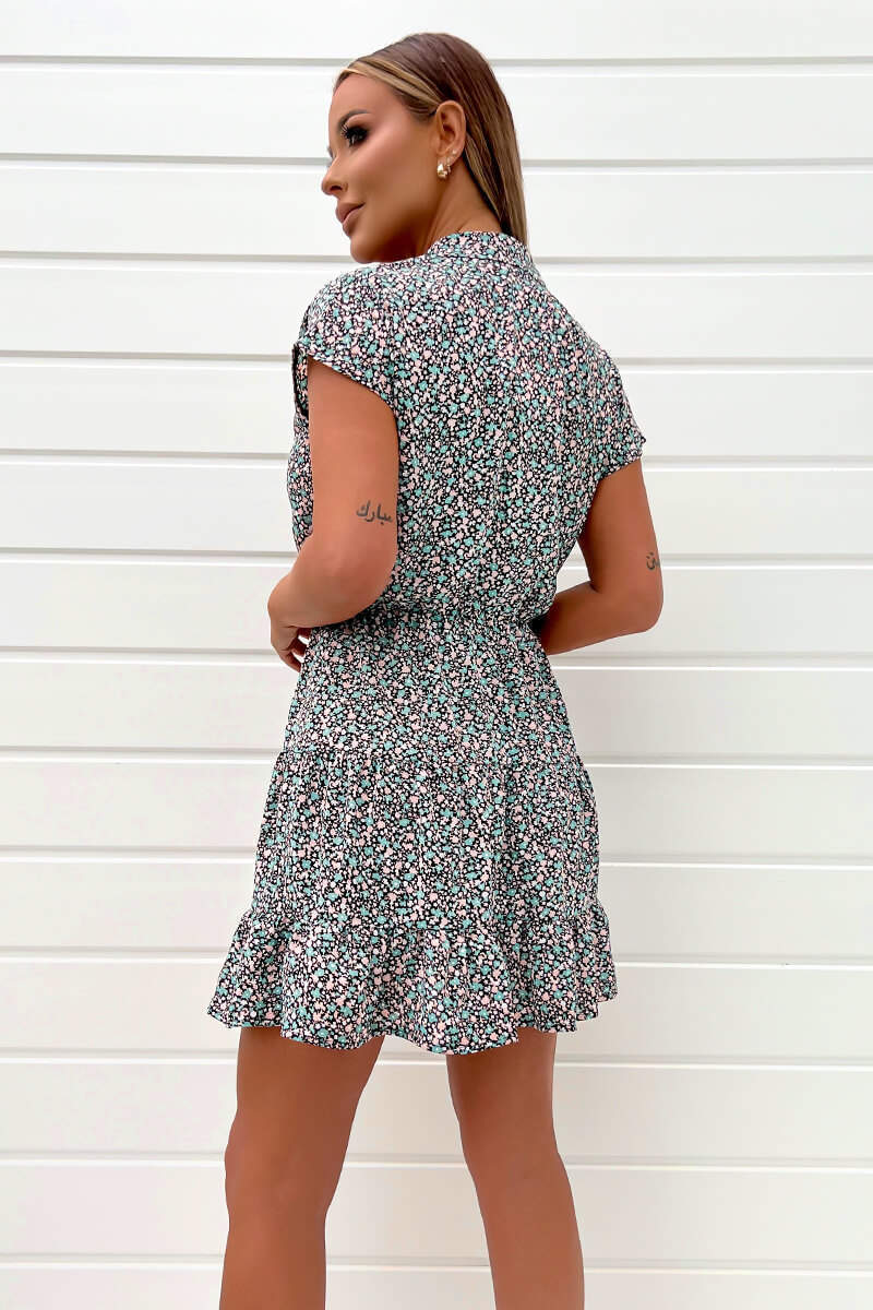 Black Floral Printed Short Sleeve Mini Dress - Image 4