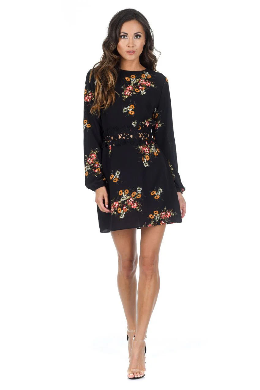Black Floral Skater Dress - Image 2