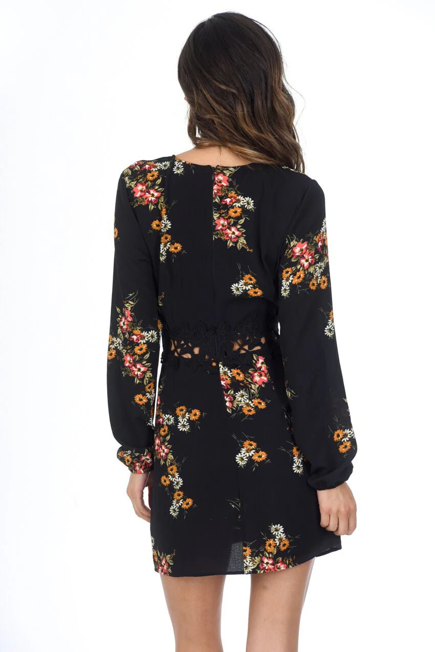 Black Floral Skater Dress - Image 3
