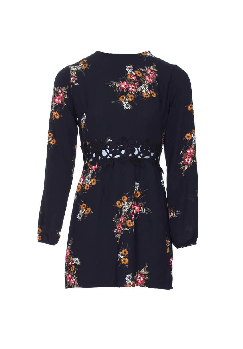 Black Floral Skater Dress - Image 4
