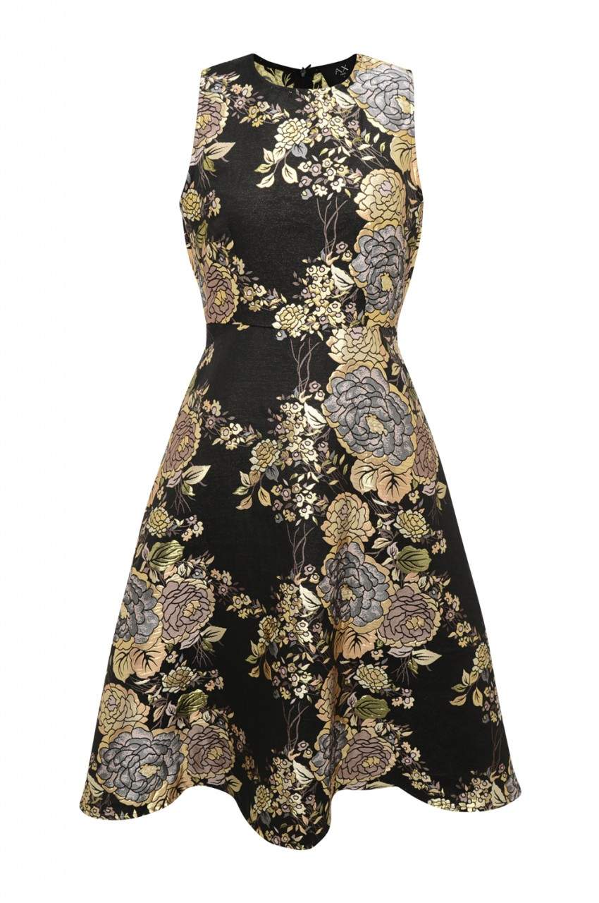 Black Floral Skater Dress with Metallic Detail - Image 4