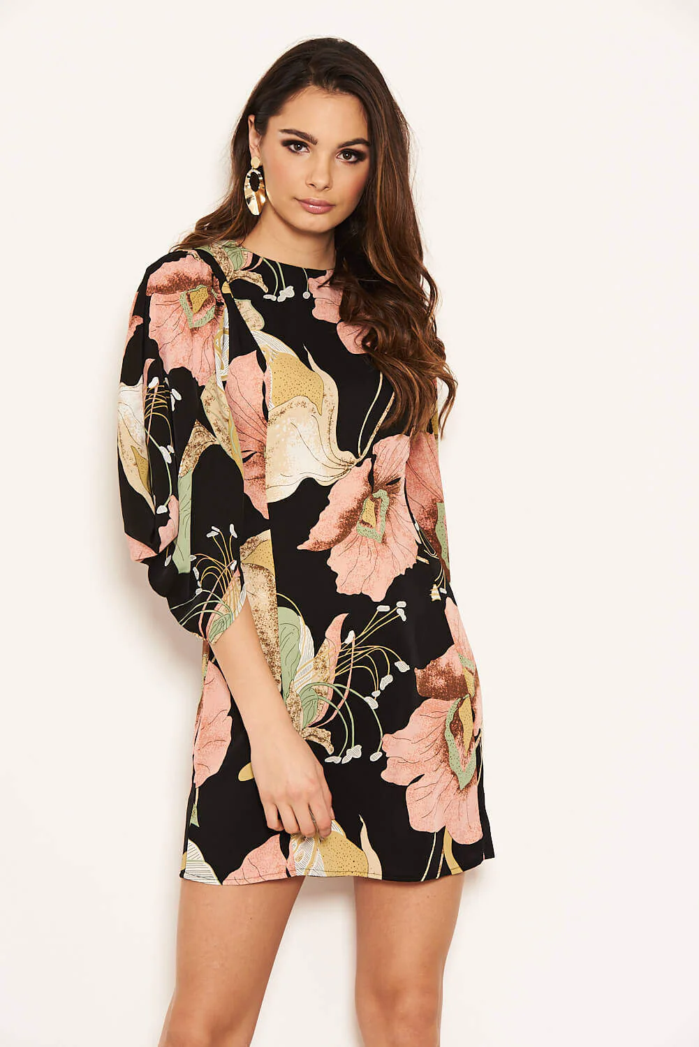 Black Floral Sleeve Detail Dress - Image 5
