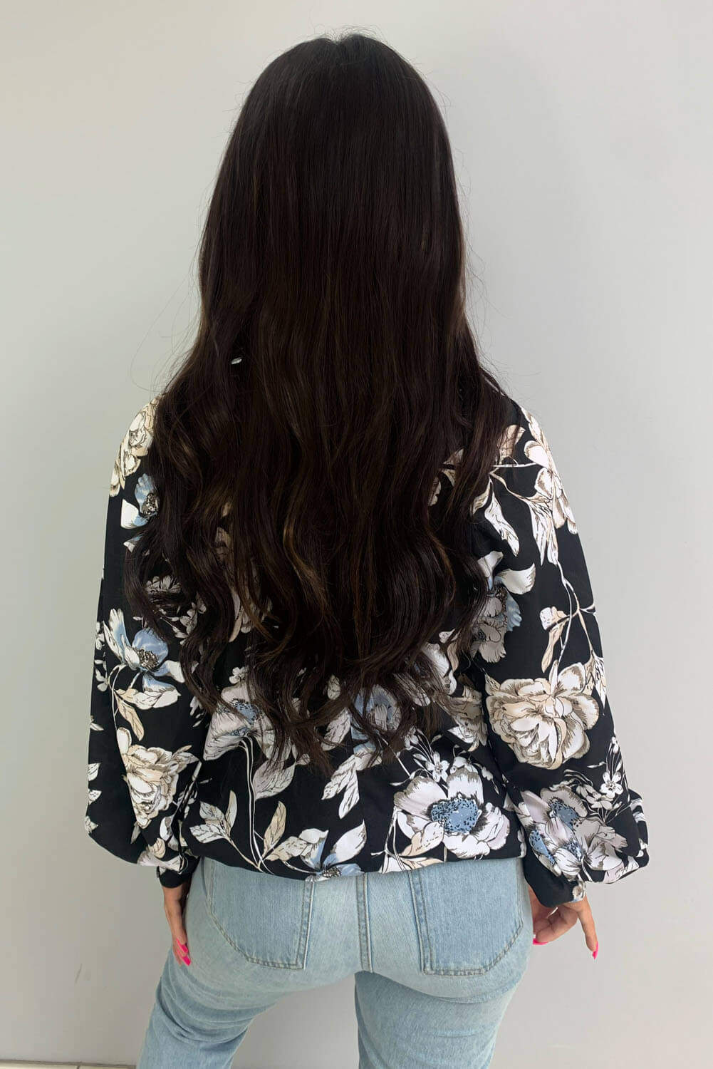 Black Floral Wide Sleeve Blouse - Image 4