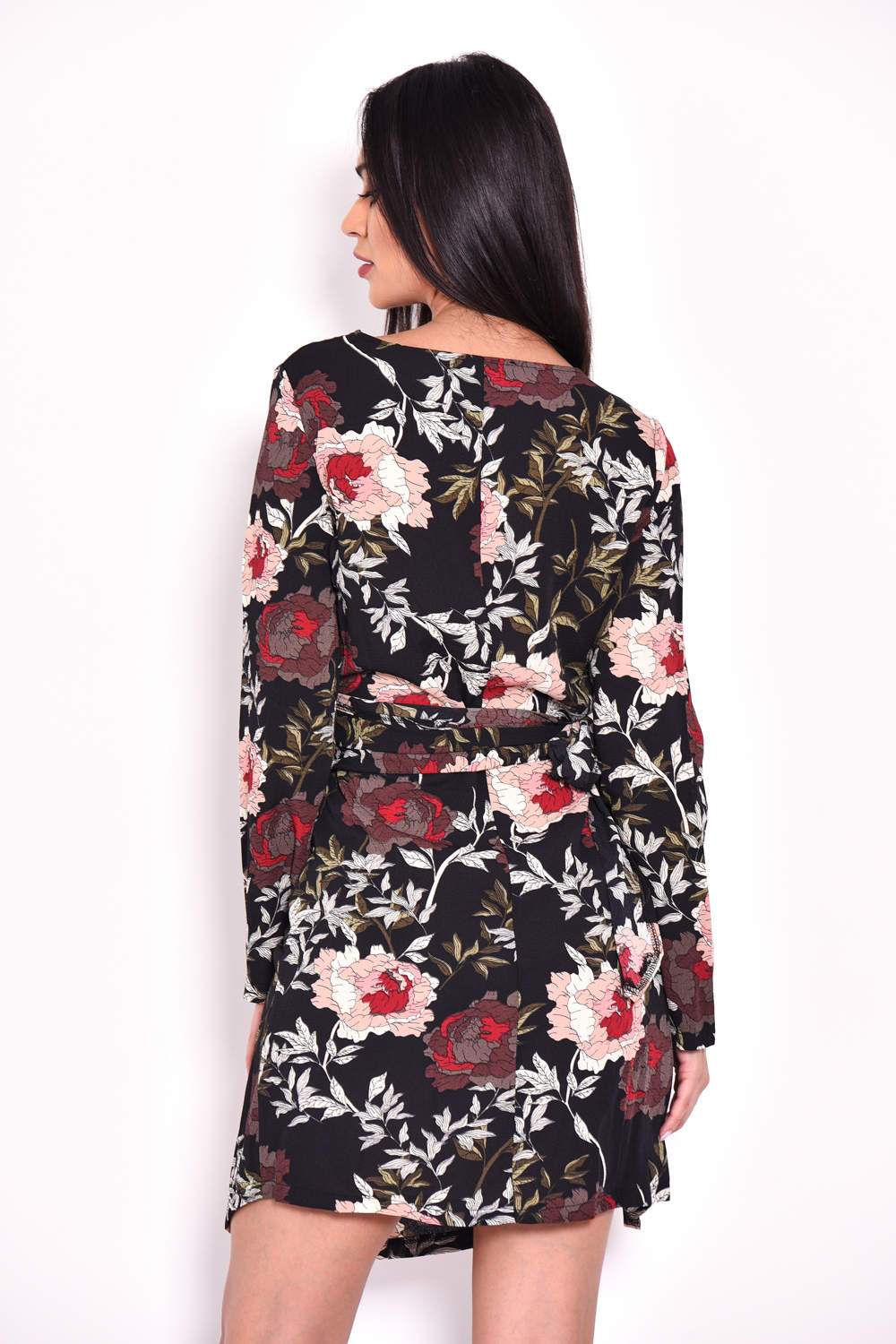 Black Floral Wrap Dress - Image 3