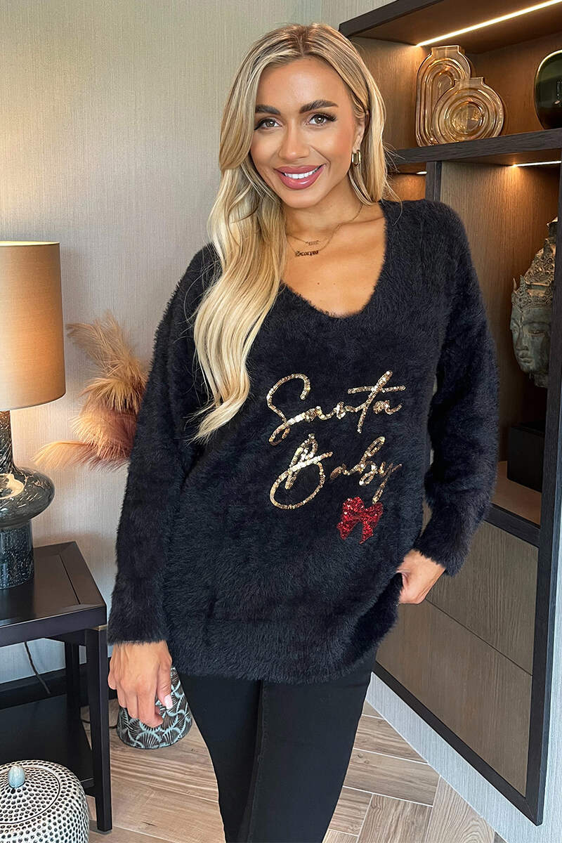 Black Fluffy Santa Baby Sequin Jumper - Image 2