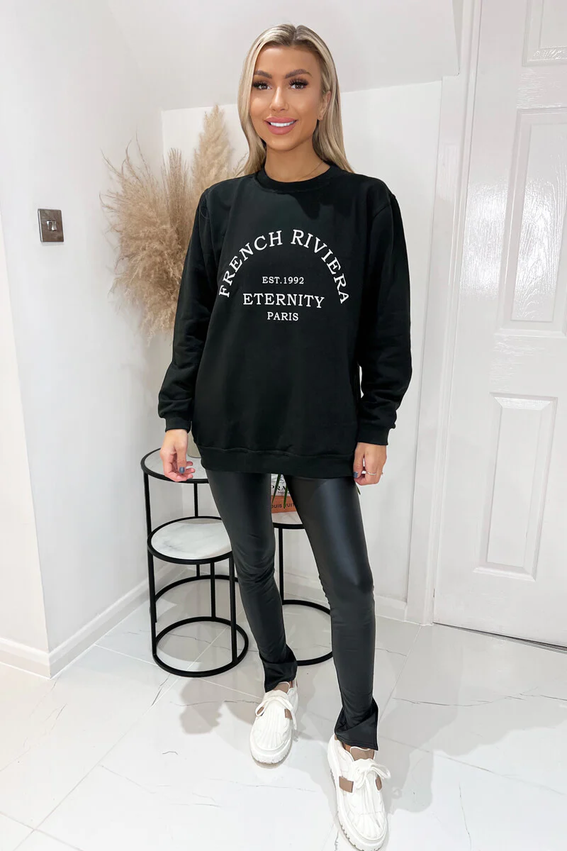 Black French Riviera Slogan Sweatshirt - Image 3