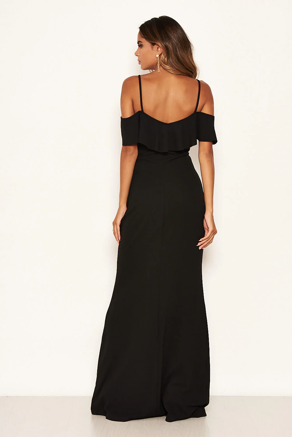 Black Frill Cold Shoulder Maxi Dress - Image 3