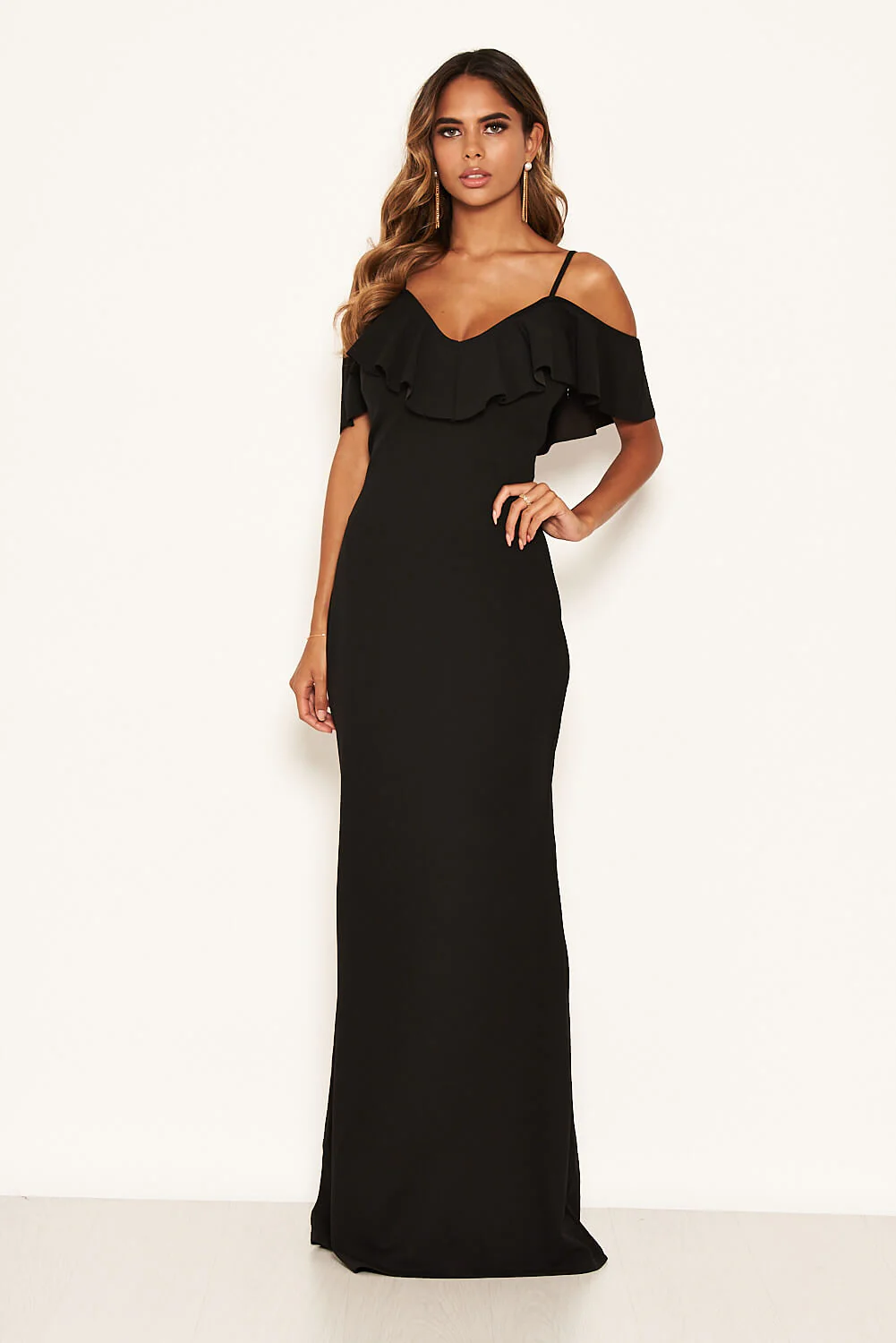Black Frill Cold Shoulder Maxi Dress - Image 4
