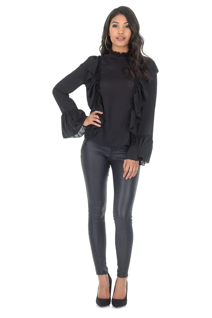 Black Frill Long Sleeved Top - Image 2