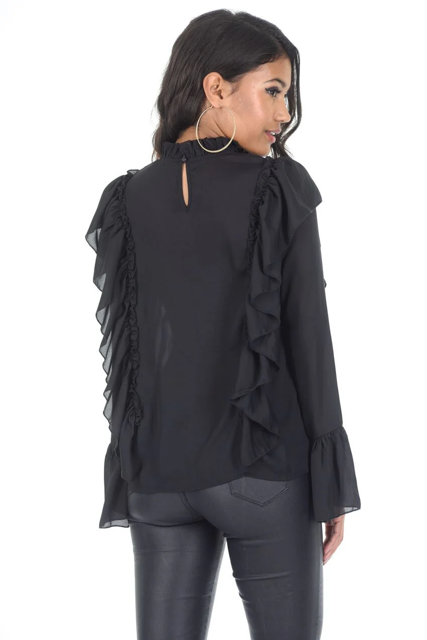Black Frill Long Sleeved Top - Image 3