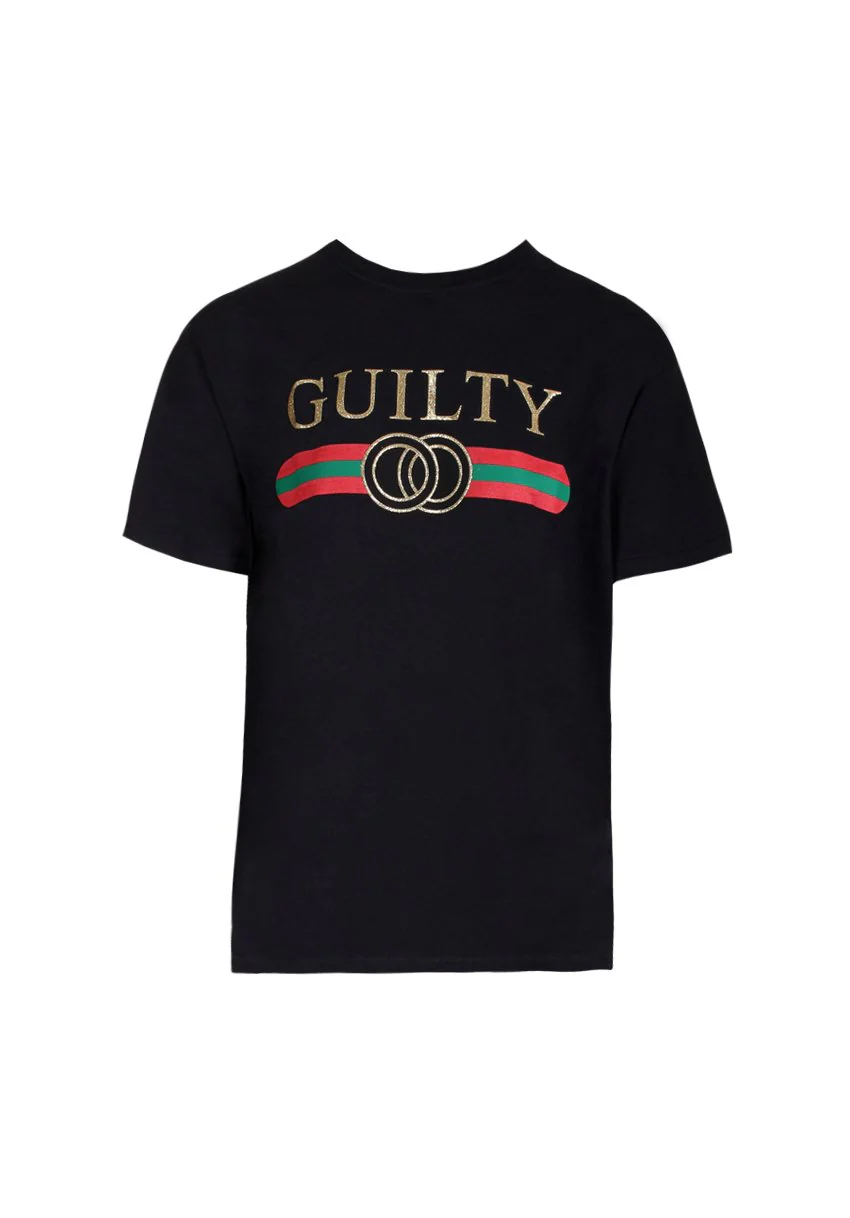 Black Glitter Guilty Slogan Top - Image 4
