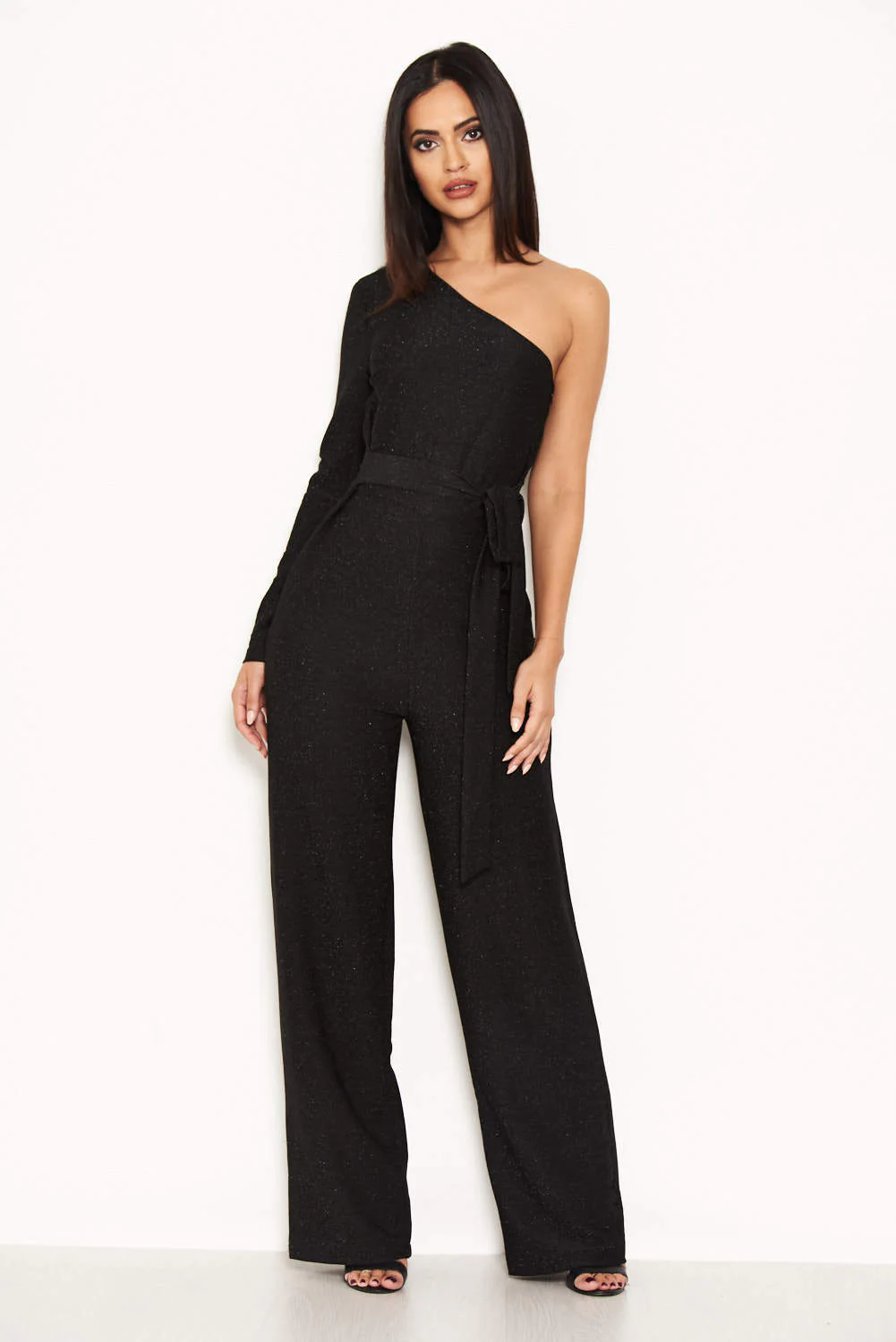Black Glitter One Arm Jumpsuit - Image 2