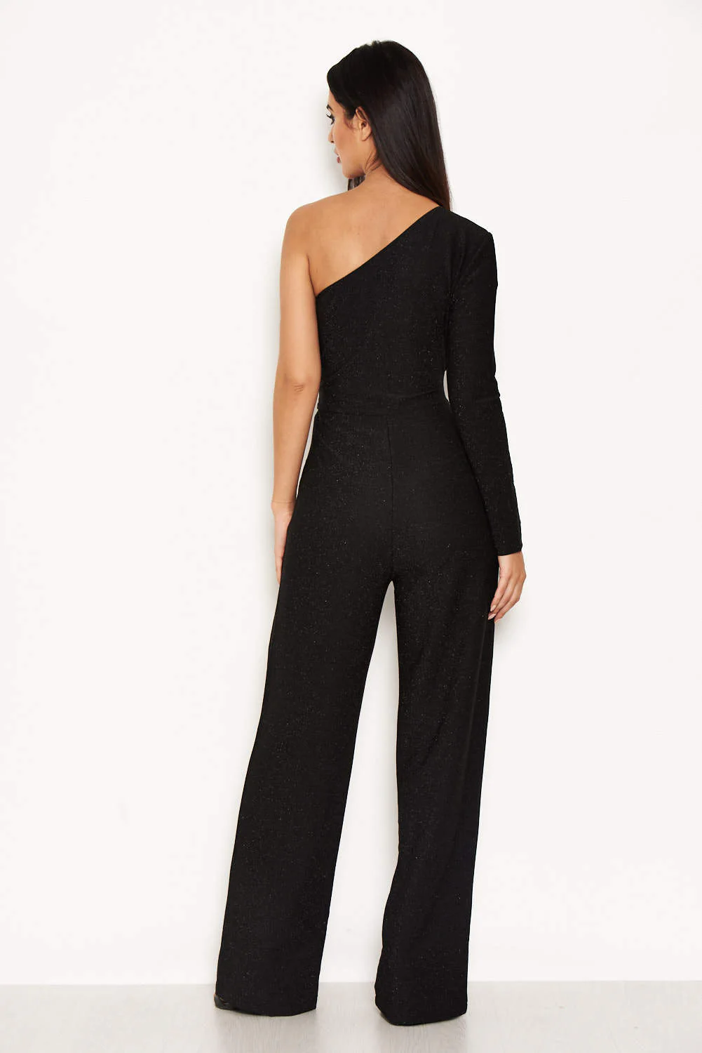 Black Glitter One Arm Jumpsuit - Image 3