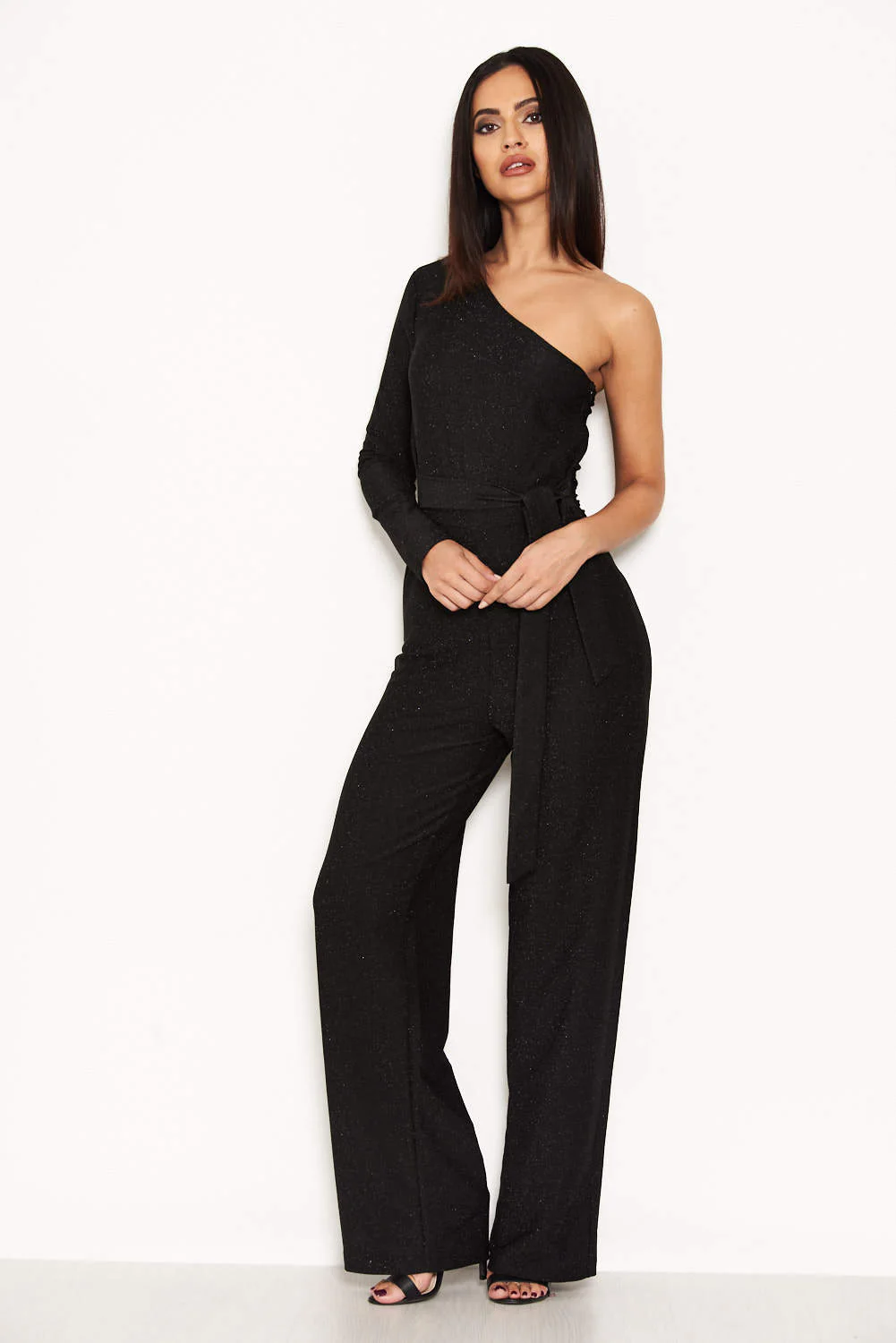 Black Glitter One Arm Jumpsuit - Image 4