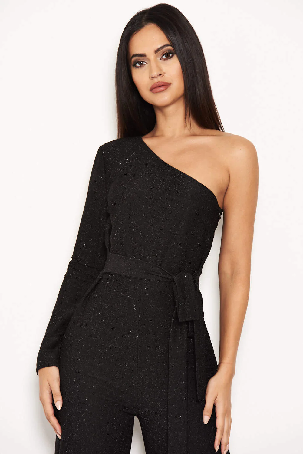 Black Glitter One Arm Jumpsuit - Image 5