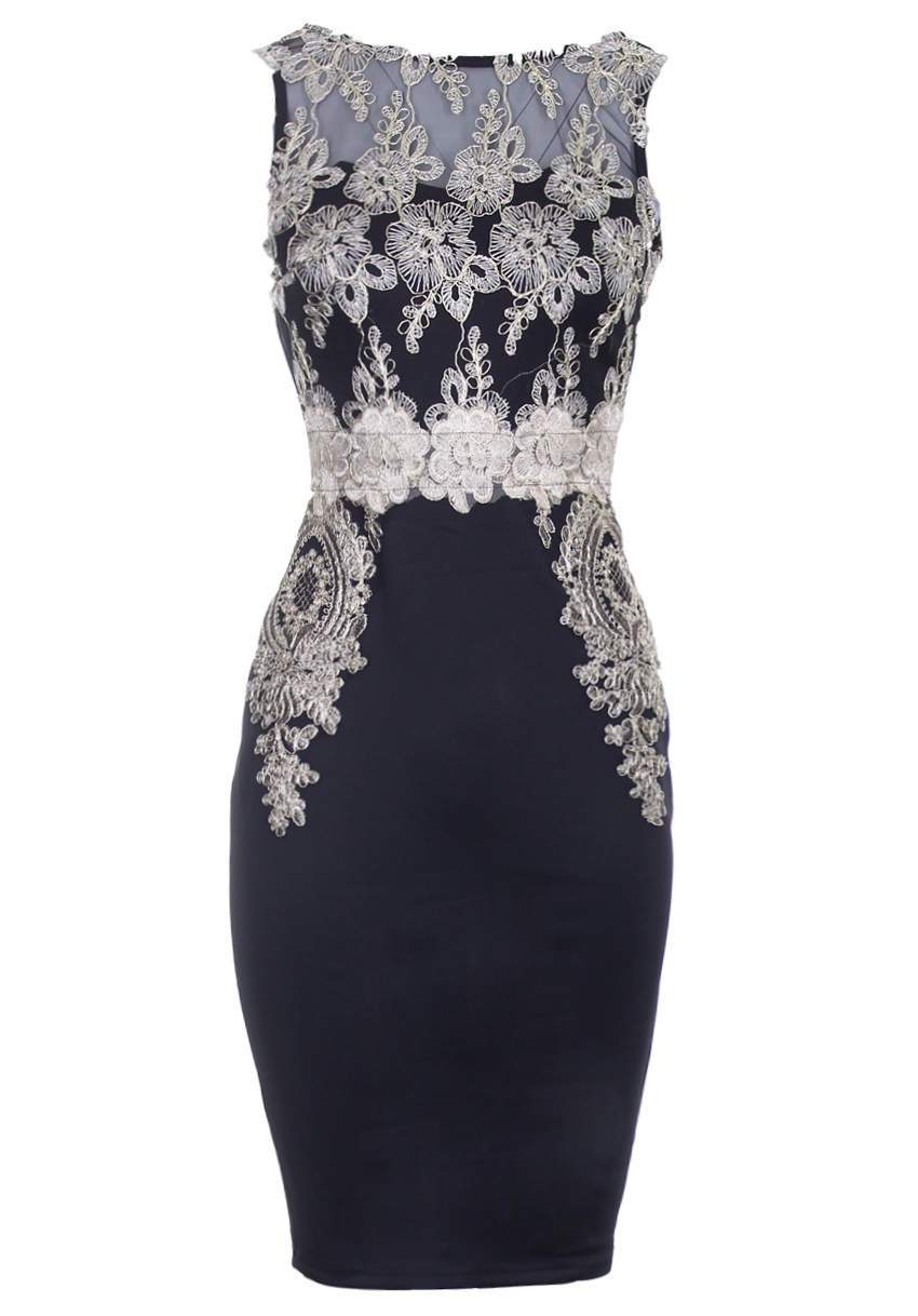 Black Gold Lace Midi Dress - Image 4