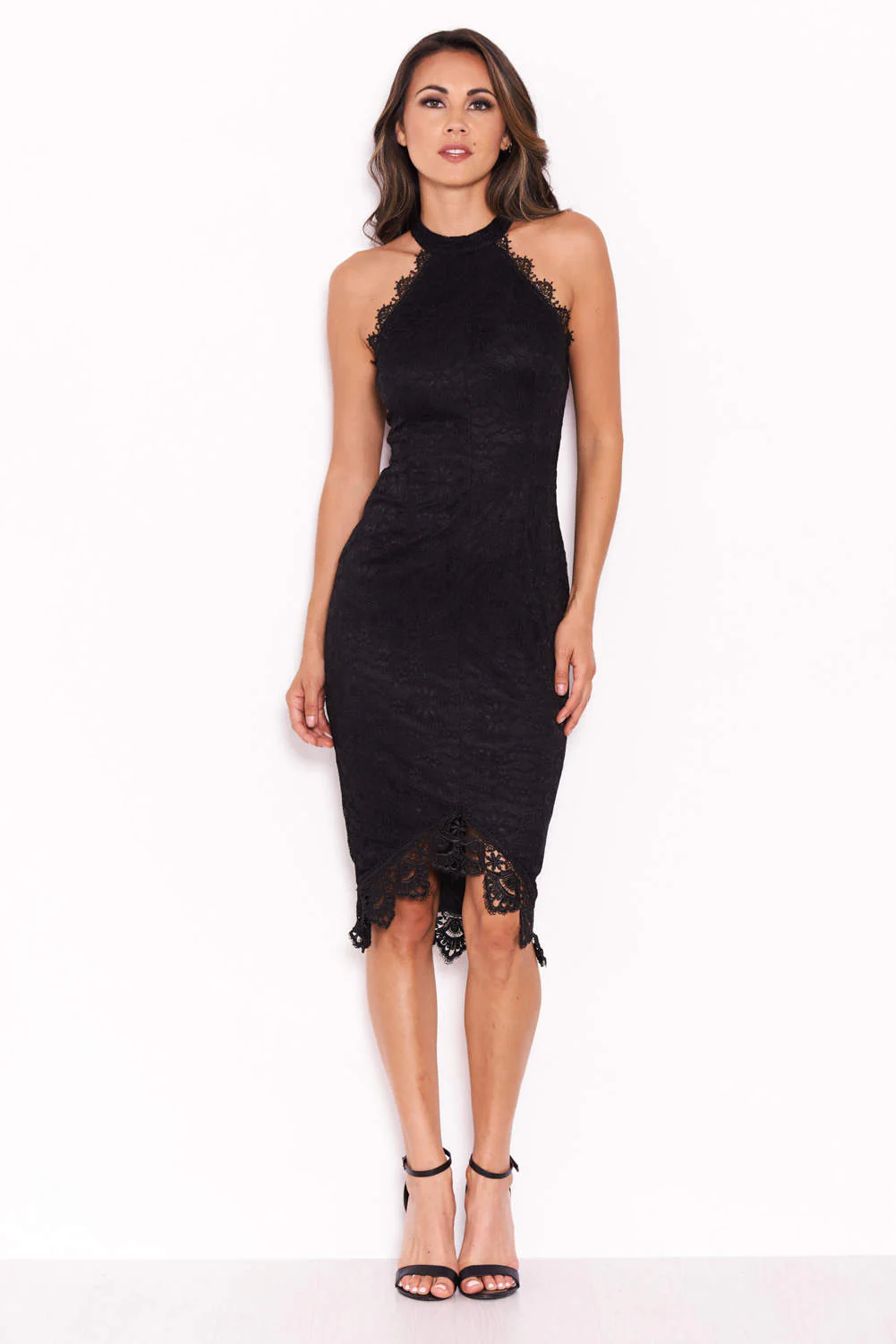 Black Halter Neck Midi Dress - Image 2