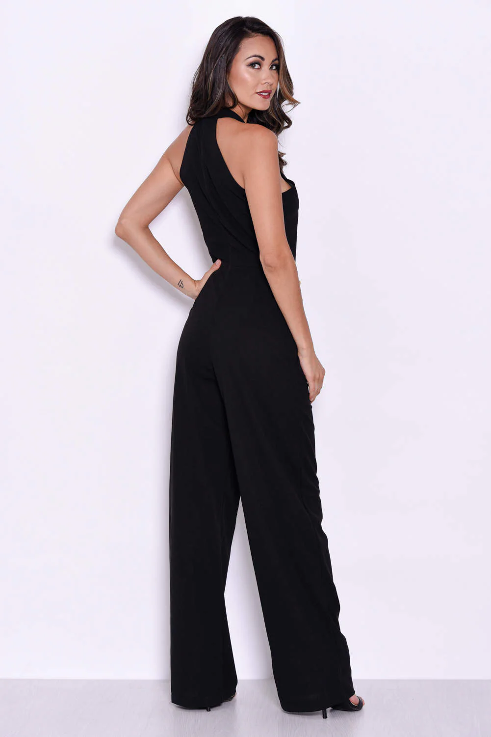 Black Halterneck Jumpsuit With Military Buttons - Image 3