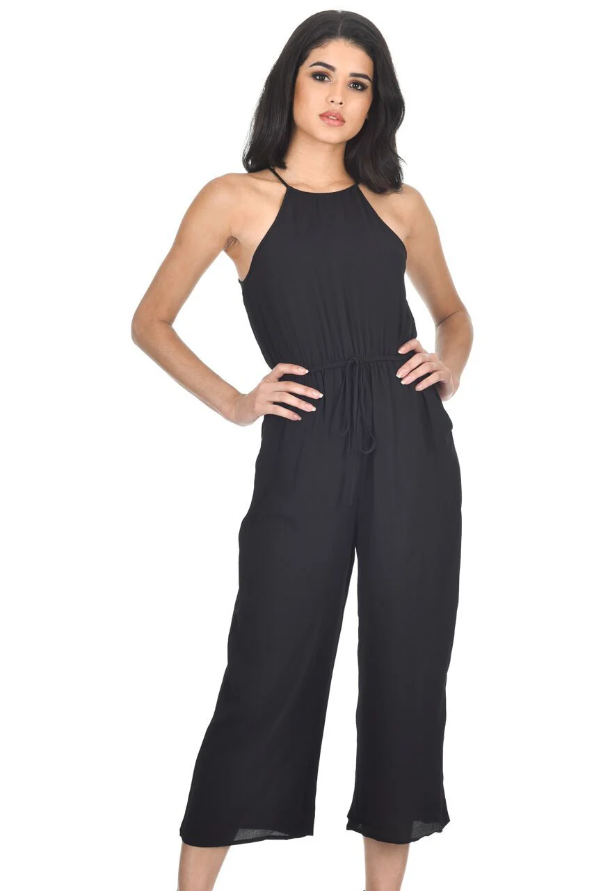 Black High Neck Culotte Jumpsuit - Image 2