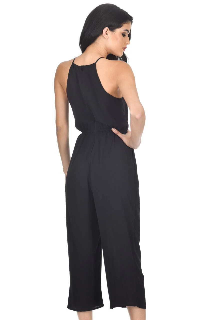 Black High Neck Culotte Jumpsuit - Image 3