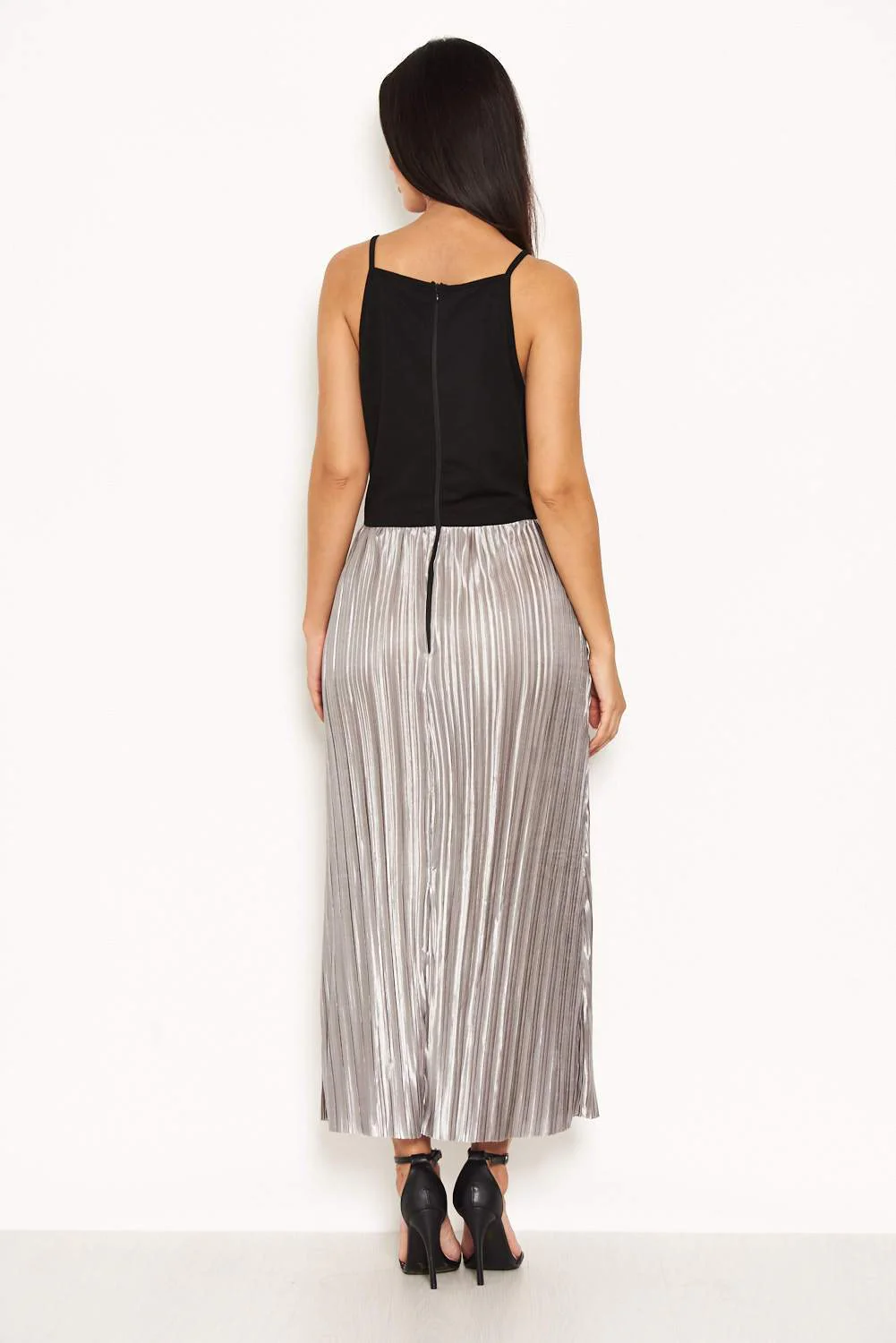 Black High Neck Dress With Silver Skirt - Image 3
