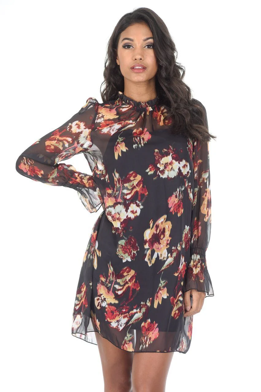 Black High Neck Frilled Dress - Image 2