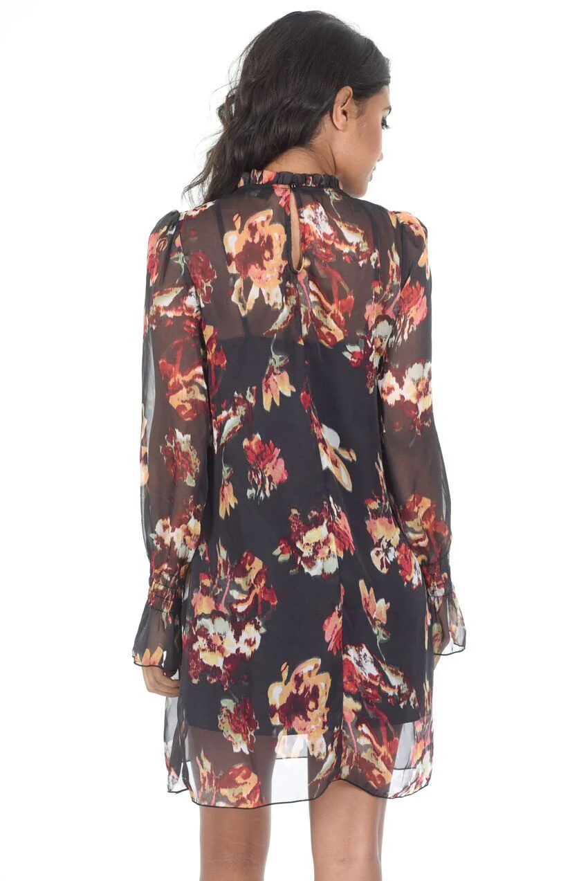 Black High Neck Frilled Dress - Image 3