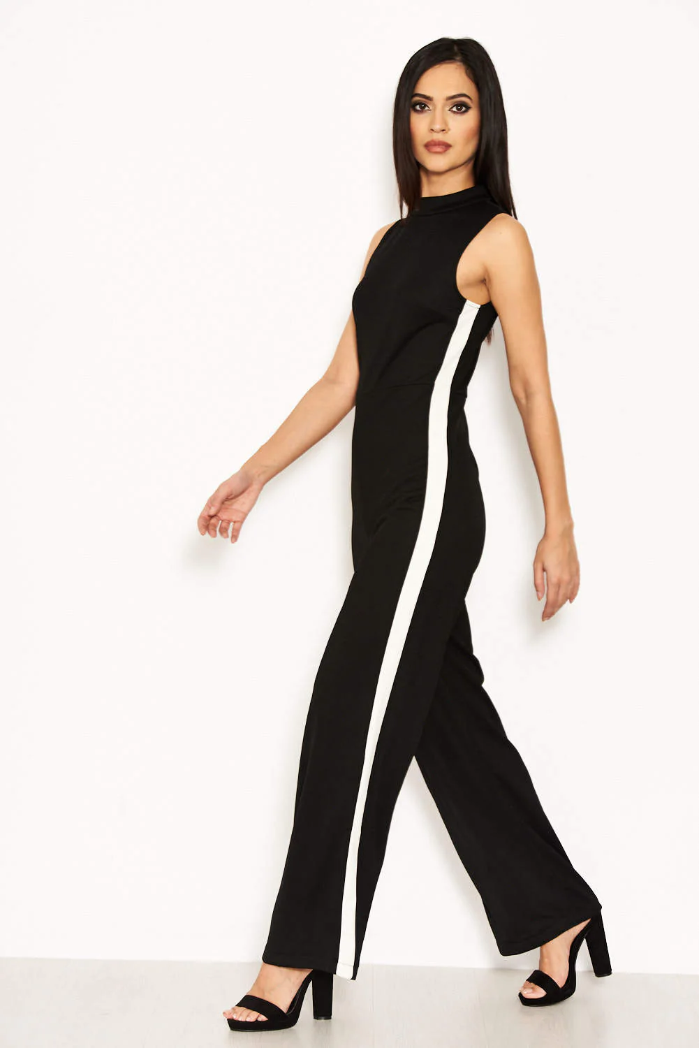 Black High Neck Jumpsuit With White Panel Detail - Image 2