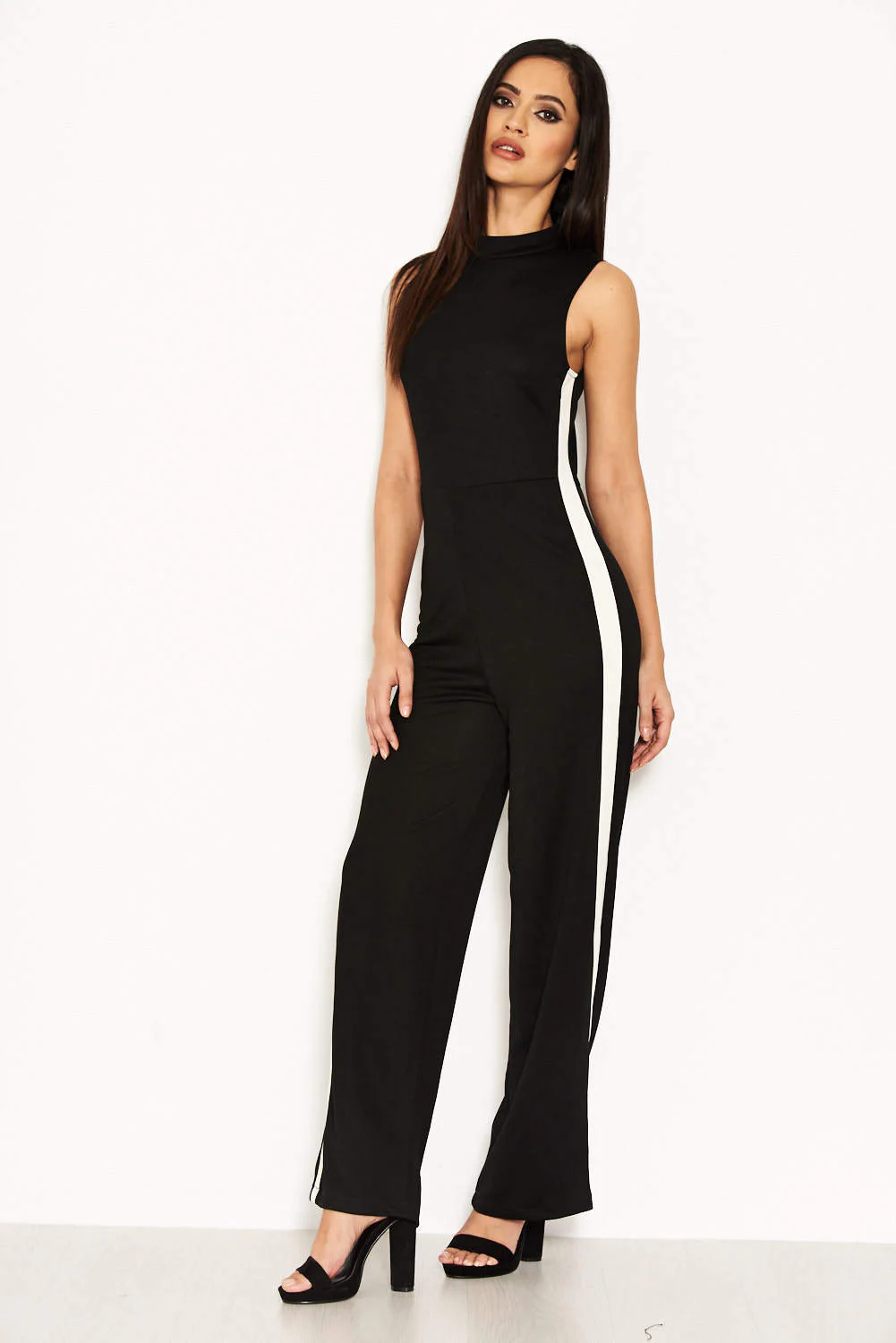 Black High Neck Jumpsuit With White Panel Detail - Image 3