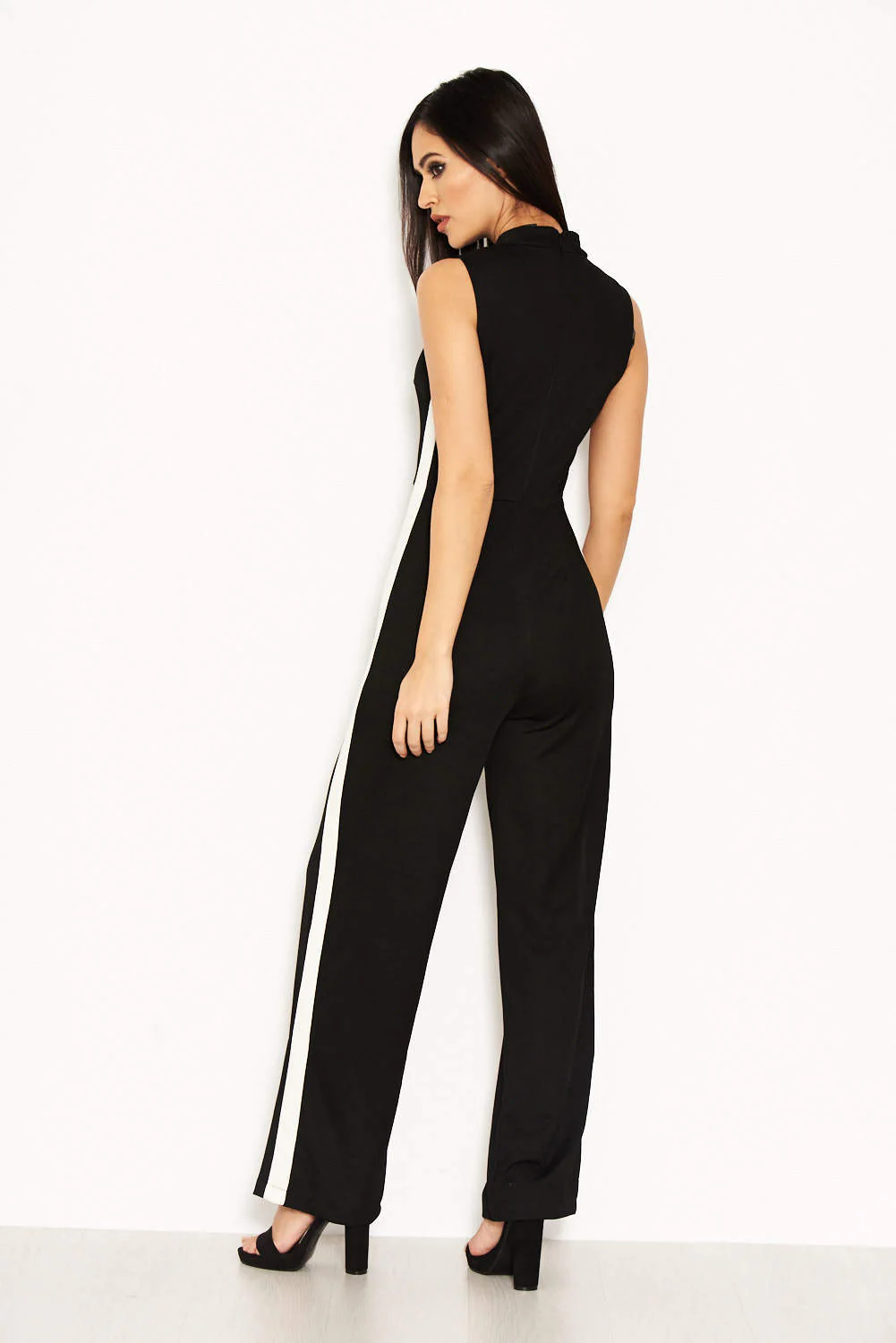 Black High Neck Jumpsuit With White Panel Detail - Image 4