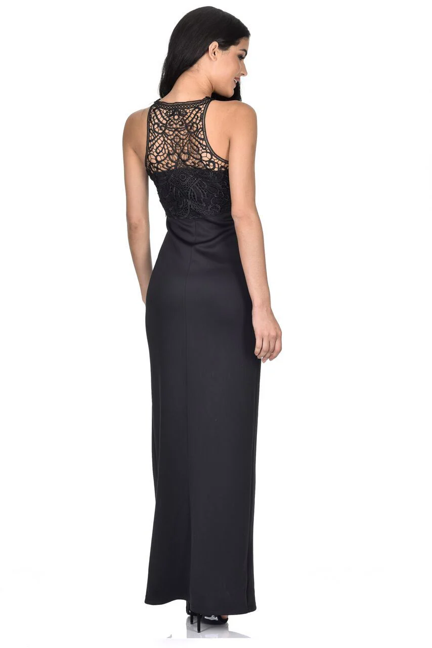 Black High Neck Maxi Dress With Crochet Neck - Image 3