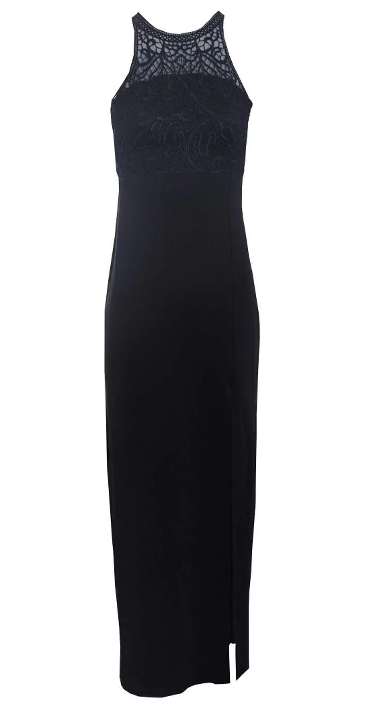 Black High Neck Maxi Dress With Crochet Neck - Image 4