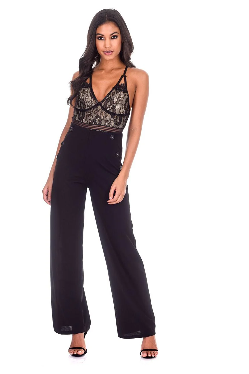 Black High Waisted Flared Trousers - Image 2