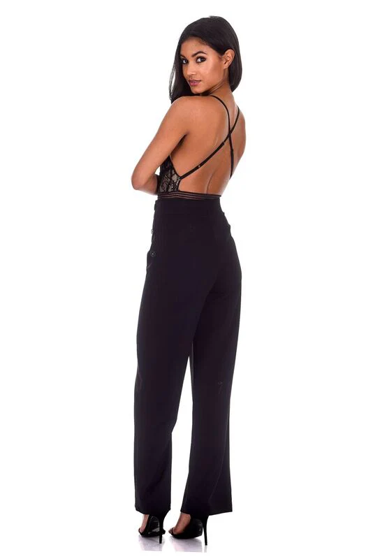 Black High Waisted Flared Trousers - Image 3