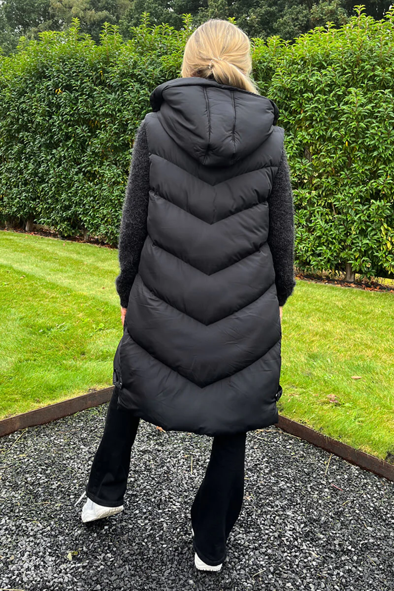 Black Hooded Zip Up Padded Gilet - Image 5