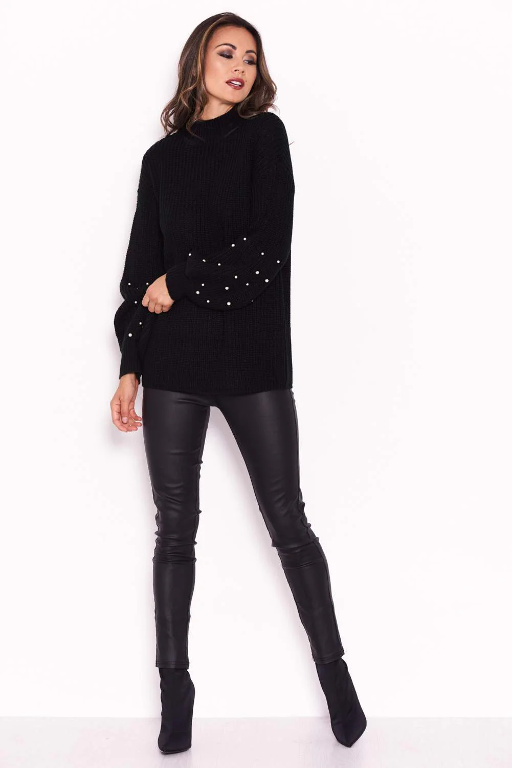 Black Jumper With Pearl Detail - Image 2