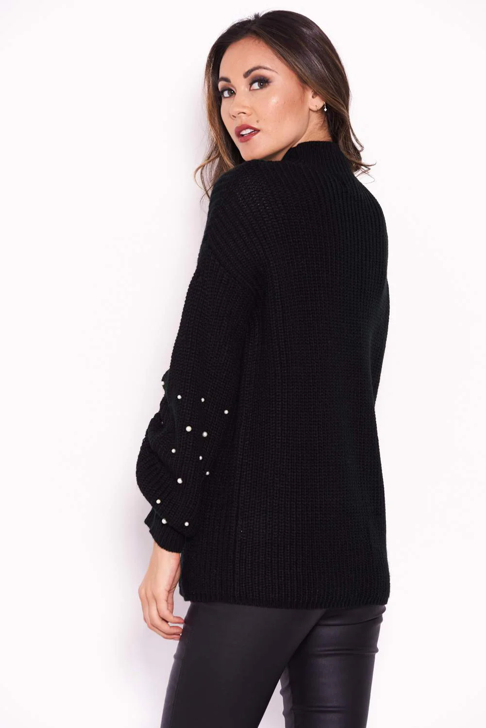 Black Jumper With Pearl Detail - Image 3