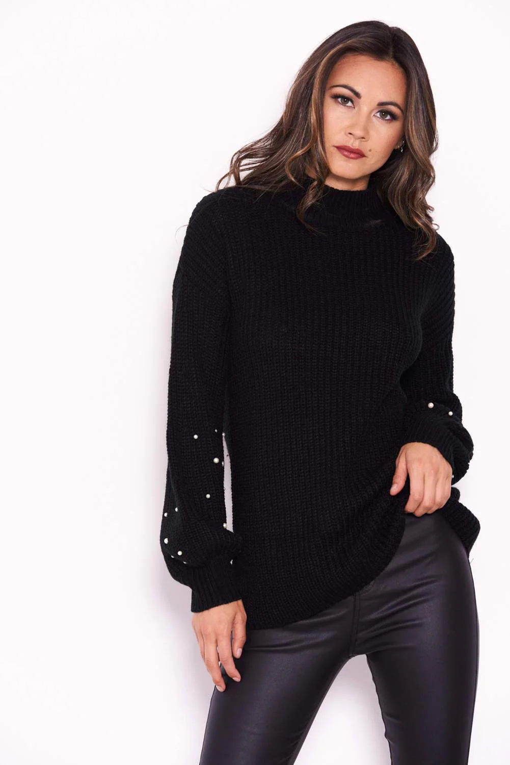 Black Jumper With Pearl Detail - Image 4
