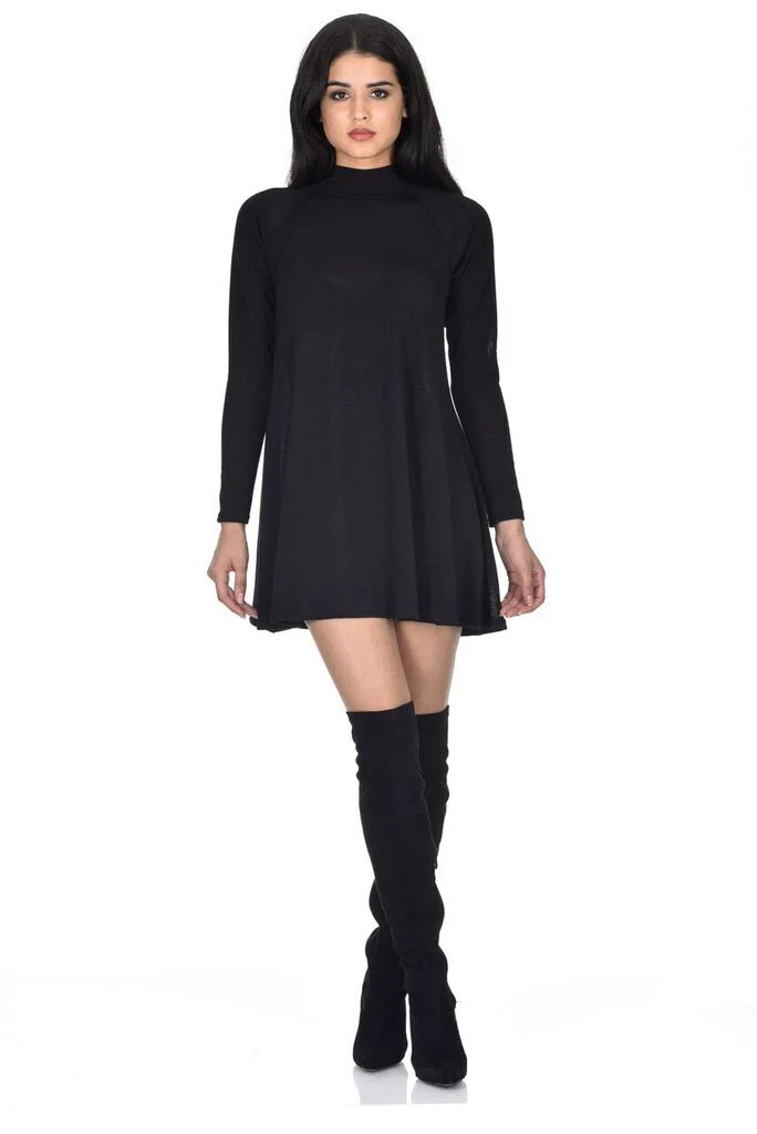 Black Knitted Mini Swing Dress - Image 2