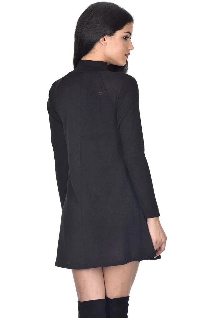 Black Knitted Mini Swing Dress - Image 3
